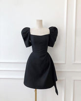 Satin Black Short Prom Dress with Zipper Back Built-in Bra